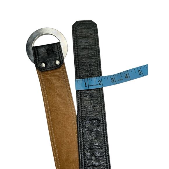 Kristin Kahle Leather Belt Reversible Black Sm/MED 2" wide Round Buckle - Picture 4 of 8